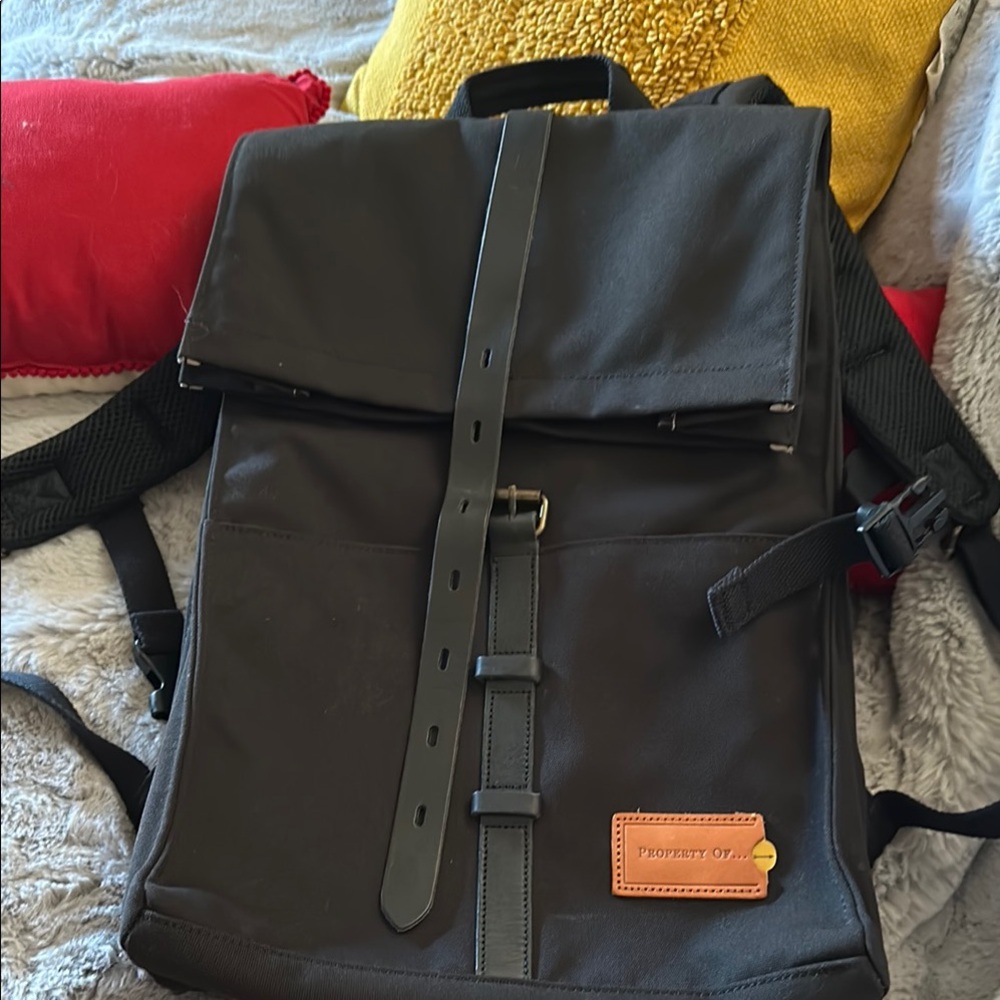 Sleek Black Minimalist Backpack with Fold-Over Design